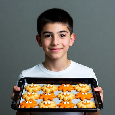 Boy holding octopus cookies