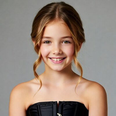Smiling girl in black corset