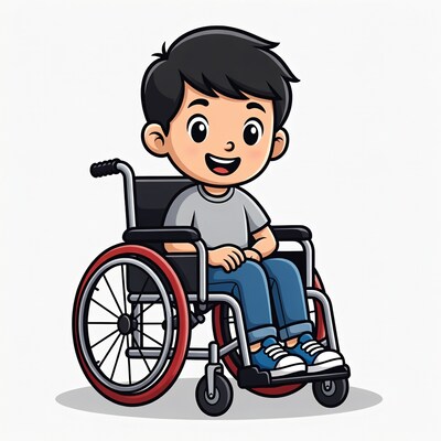 Happy Asian boy in wheelchair illustration