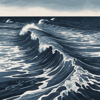 Ocean Waves Crashing Illustration
