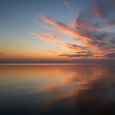 Sunset over calm lake reflection