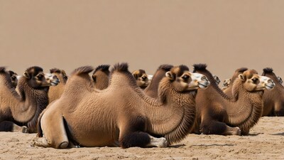 Herd of Camels on Sand