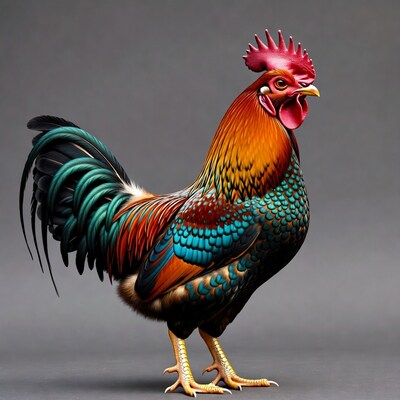 Colorful Rooster on Gray Background