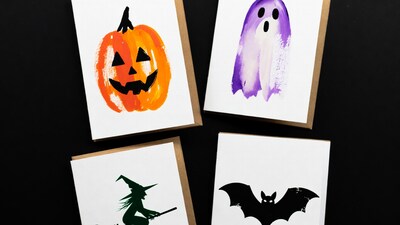 Halloween Cards with Jack-o-lantern Ghost Witch Bat