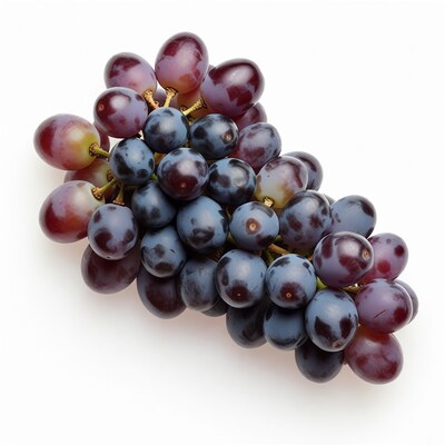Purple grapes cluster on white background