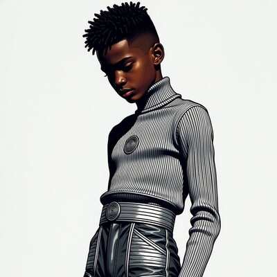 African-American boy in futuristic outfit