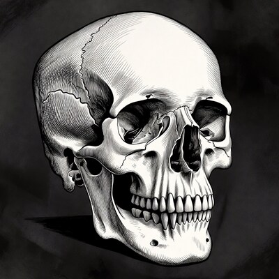 Grinning Human Skull Illustration