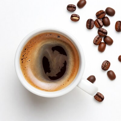 Black coffee cup with beans
