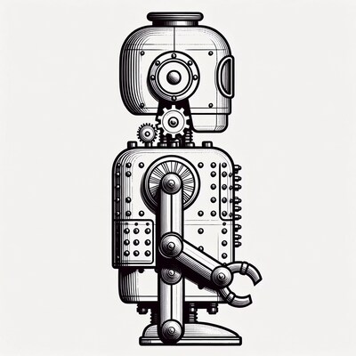 Side view steampunk robot illustration