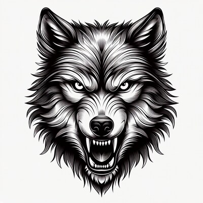 Roaring Wolf Head Illustration