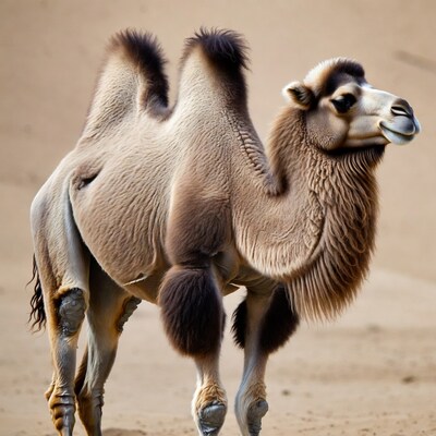 Bactrian Camel Standing in Desert