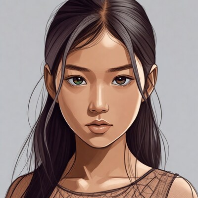 Asian woman with green eyes illustration