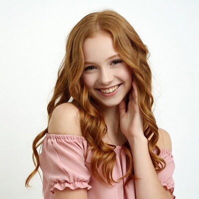 Smiling girl with red curly hair