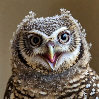 Fluffy baby barred owl calling