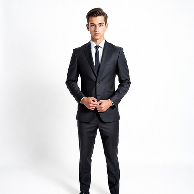 Young man in black suit