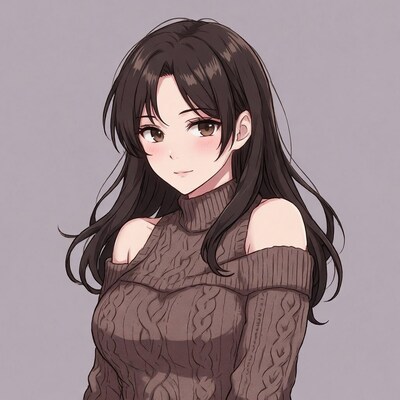 Anime girl in off-shoulder sweater