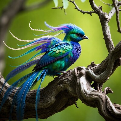 Vibrant Resplendent Quetzal on Tree Branch