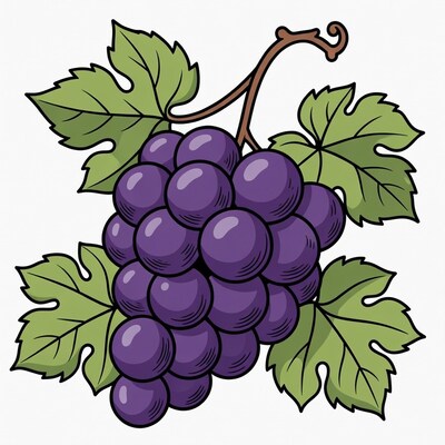 Purple Grapes with Green Leaves