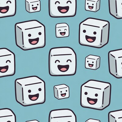 Smiling White Cartoon Cubes Pattern