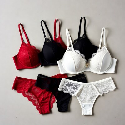 Red Black White Lace Lingerie Set
