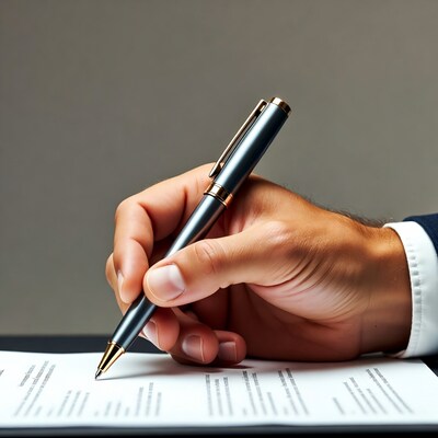 Man signing document with pen