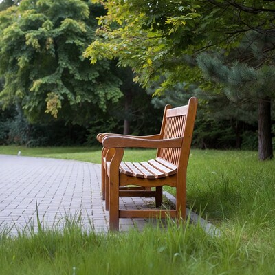 Wooden bench in green park