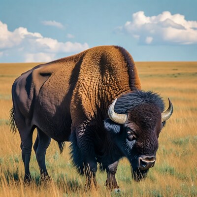 Bison standing in golden grassland