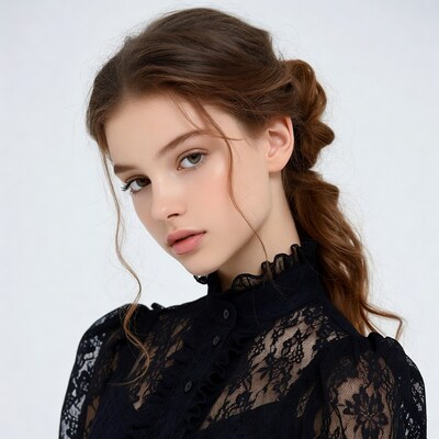 Young woman in black lace blouse