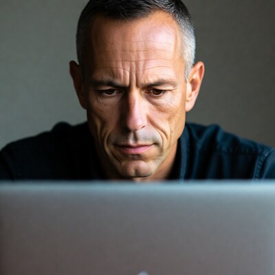 Mature man using laptop