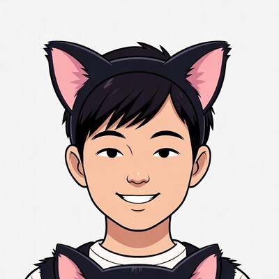 Asian boy wearing cat ears
