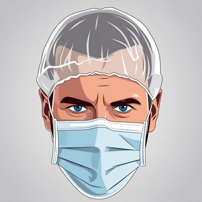 Man in hairnet and mask illustration