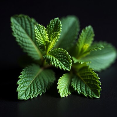 Fresh Mint Leaves on Black Background