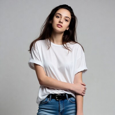 Woman in white t-shirt and jeans