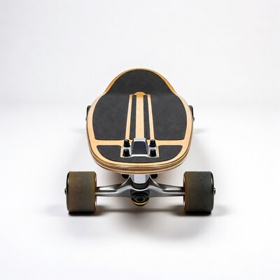 Wooden longboard skateboard on white background