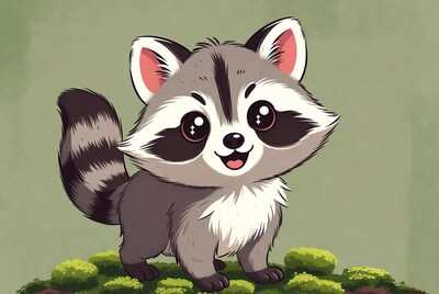 Cute raccoon illustration on moss