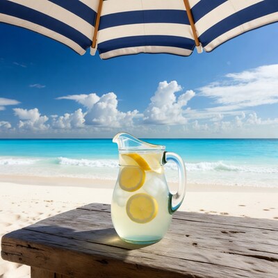 Lemon Water Pitcher on Beach Table