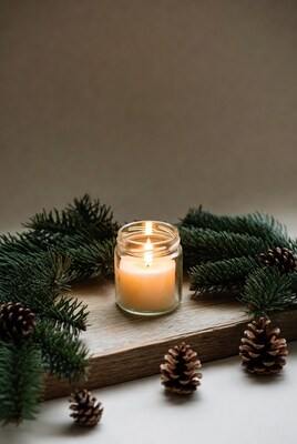 Christmas Candle with Pine Branches and Cones