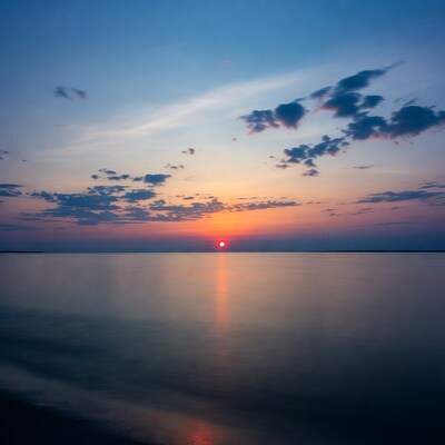 Sunset over calm lake