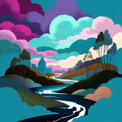 Vibrant Purple Clouds Over River Valley