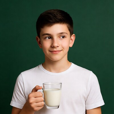 Boy holding glass of milk