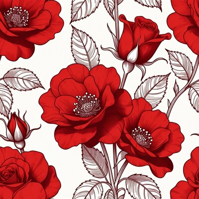 Red Roses Seamless Pattern Illustration