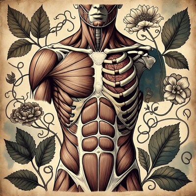 Anatomical Man with Flowers and Vines