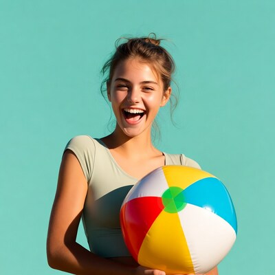 Girl holding beach ball