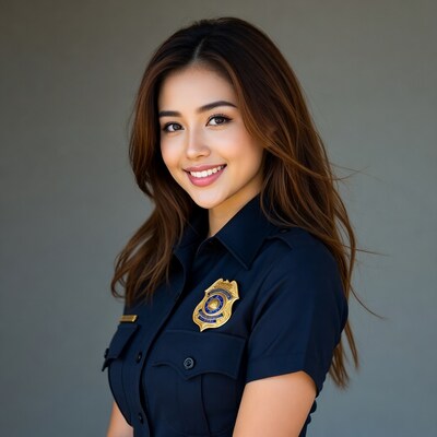Asian woman in police uniform