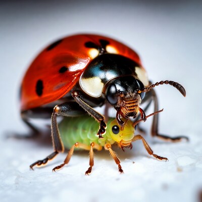 Ladybug eating green aphid