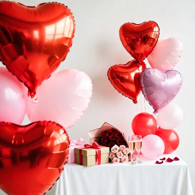 Heart Balloons Roses Gift Champagne