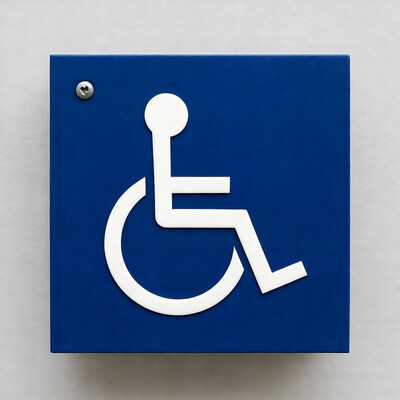 Blue wheelchair accessibility sign