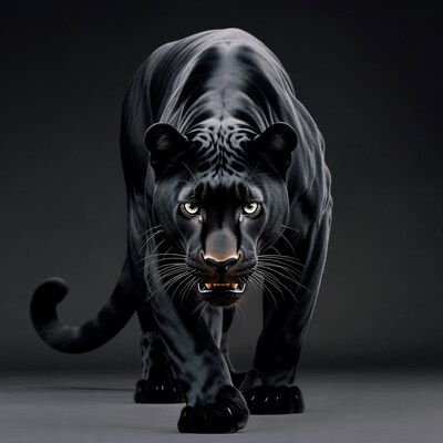 Black Panther Growling on Dark Background