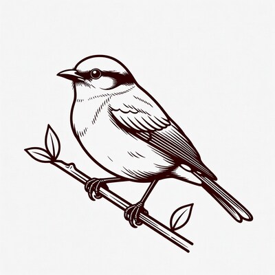 Chickadee perched on branch illustration