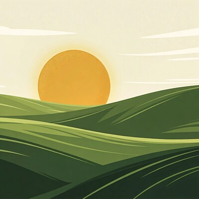 Sunrise over green hills illustration